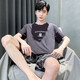 
SHUO GU JIN Summer Men's Short Sleeve Pajamas Thin Cotton Casual Plus Size Teen Home Clothing Men's Loose Suit Summer D9928 L Men
