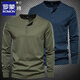 ROMON long-sleeved t-shirt for men, pure cotton, heavyweight army green henley shirt, American autumn and winter round neck open collar top for men, black M (weight recommended 130-145Jin Jin equals 0.5kg)