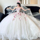 Tubeless main wedding dress bride 2025 new style petite fugitive princess wedding veil light pink flower dress three-dimensional flower floor-length style (comes with veil skirt support S
