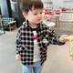 Pisces Rabbit (SHUAGNYUTU) boys' shirt spring and autumn handsome children's shirt long-sleeved baby plaid top Korean style spring style thin coat black plaid spring and autumn 90