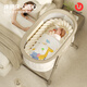 ULOP crib multi-functional mobile baby cradle one-click folding newborn bb rocking bed portable sleep artifact free installation nap bed + mosquito net + mattress khaki