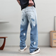 Patch Lightning Men's 2025 Marca de celebridades de Internet Retro American Retro europeo y americano a la moda suelta los pantalones de pierna ancha azules y blancos 1315-6 XL recomendado 145-165Jin [Jin iguala 0.5 kg]