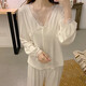 2025 Neue sexy Spitzen-Pyjamas für Frauen im Frühling und Herbst reines Baumwolldünne langärmeliger Anzug Palaststil Home Clothing 1048#Mint Green M.