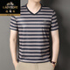 Classic car high-end real ice silk short-sleeved V-neck summer men's T-shirt fashionable stripes anti-wrinkle skin-friendly versatile middle-aged round neck half-sleeved 6197V neck apricot gray M 165 [Suggested 95-115Jin [Jin equals 0.5 kg]]