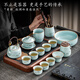 Porcelain brand tea set, official kiln ink and wash Guanshan tea set, complete set of high-end ceramic Kung Fu tea set, open piece can be used to grow teapot and bowl, ink and wash Guanshan lifting beam teapot and bowl, 8 cups, 13 pieces + tea tray