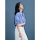 Tres color 2025 Autumn Nuevo camisa rayada camisa de solapa de la solapa suelta Slack Campeer S Clear Sky Blue Stripe S 155/80a