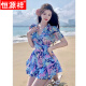 Hengyuanxiang 2025 Nuevo traje de baño de una pieza para mujeres con cuello en V sexy chaqueta de manguera caliente de gran tamaño de maldad de malezas de malla de maldad de mangas cortas 2677 color caramelo marrón coloreado (esquina plana de una pieza) s [recomendado 80-100 Jin [Jin equivale a 0.5 kg]]