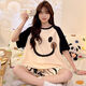 Langsha Pajamas Summer Ladies Suit de grande taille Suit à manches courtes Summer 2025 Nouveaux vêtements décontractés à la maison lâche en deux pièces 693 Black Smiley Face M-Size [80-95Jin [Jin est égal à 0,5 kg]] Taille moyenne