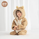 European pregnancy children's coral velvet pajamas autumn and winter 2024 new style girls and boys baby home clothes thickened parent-child clothes khaki biscuits 90 cm (recommended height 85-95cm)
