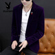 Playboy (PLAYBOY) suit men's Korean version slim fit gold velvet velvet casual small suit dress trendy men's business iron-free jacket top 905 black XL