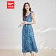 
IEF/Aiyifu skirt 2025 summer new French tea break romantic lady vacation style vest long skirt blue flower S