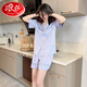 浪莎（LangSha）2025新款春夏季睡衣女短袖短裤开衫纯色简约仿真丝家居服套装外穿 YX-3937郁金香 2XL