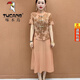 Woodpecker official mom i mom summer new Chinese style dress new style 50-year-old middle-aged woman covering her flesh to make her look slimming fake two-piece skirt. Taro purple [fake two pieces with pockets] original version 4XL Recommended 13548 Jin [Jin equals 0.5 kg]