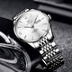 Olevs Geschenke Watch Herren mechanische vollautomatische einfache und modische Doppelkalender leuchtend wasserdichte lässige Geschäfte für Herren Uhr [einfacher Doppelkalender] 9928 Stahlstreifen Weiß 41 mm Zifferblattdurchmesser: