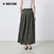X--MOOM【商场同款】X--MOOM2025夏季新款设计感绑带A字裙中长半身裙女 墨绿 S