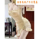 Ayub's sexy women's clothing and slim nightclub sexy dress bath massage short skirt dress technician work clothes As shown in the picture Apricot color M (95-110Jin[Jin equals 0.5 kg])