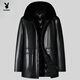 Playboy middle-aged and elderly men's genuine leather coat with velvet and thickened large size men's mid-length parka coat men's sheepskin jacket black ordinary fur collar 3XL 190 180-200Jin Jin is equal to 0.5 kg wear