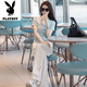 花花公子（PLAYBOY）时尚牛仔裤套装女2025夏季新款高腰显瘦百搭休闲直筒阔腿裤两件套 【蓝色上衣+白色裤子】-旗舰款 L _建议110-120斤