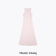 Mandy Zhang Ou Ruofeng hellrosa sanftes Acetatkleid für Frauen weiches satin diagonal geschnitten einfaches elegantes Kleid langer Rock Tianzhu Pink L