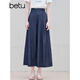 Baitu (Off-Regale) Betu-Frauenkleidung 2025 Sommer neue Weitbein-Jeans A-Typ Presse-Praxis-Hose Schlampe Hose Dark Jeans Blue L.
