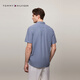 TOMMY HILFIGER【透气府绸】夏季男纯棉商务休闲格子短袖衬衣衬衫男外套35440 蓝白格纹C5J M （推荐：135-150斤）