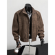Jufeng Maillard PU leather bomber jacket men's high-end handsome short coat American retro stand-up collar baseball uniform brown XL