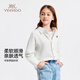 YEEHOO girls' shirts, children's shirts, medium and large children's clothing, pure cotton tops, long-sleeved college style spring clothes, white 160