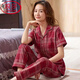 
LangSha Summer Pure Cotton Pajamas Women's New Year Short Sleeve Trousers Thin Plaid Full Cotton Summer Mom Home Suit PT-9923 M - Recommended 80-95Jin [Jin equals 0.5 kg]