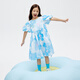 Annai children's clothing girls short-sleeved dress 2024 summer new style blue flower 150