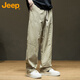 JEEP Casual Pants Men's Autumn and Winter Pure Cotton Trendy Loose Straight Pants Men's Versatile Sports Men's Pants Khaki 2XL