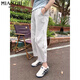 Pantalones informales de nueve puntos de secado rápido de Seda de secado rápido para el algodón para el estilo delgado de verano de las mujeres 2025 Nuevo trabajo pequeño de cintura alta pantalones Harem 3201 Sky Grey [alta calidad 25.5] L 100-118Jin [Jin equivale a 0.5 kg]