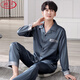 
LangSha Breathable Pajamas Men's Spring and Autumn Ice Silk Long Sleeve Thin Style Plus Size Simple Imitation Silk Home Clothing Two-piece Set QKM-1098 L