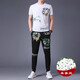 JEEP SPIRIT casual suit men's summer short-sleeved mulberry silkworm ice silk handsome match with Korean style fashion print trend 9227 black XL 175