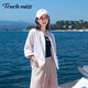 Tacimis Touch Miss Algodón de alta gama y lino Ropa de protección solar para mujeres 2025 Primavera y otoño Nuevo estilo delgado y antiguo Qianfeng Women Summer Linen Chaqueta corta Lago azul M