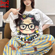 Catman (Miiow) Koreanischer Pywon-Pyjamas für Frauen im Sommer kurzärmelige lange Hosen Cartoon Curly Hair Girl Home Kleidung Großgröße zweiteiliger Set für Außen-Cartoon-Mädchenanzug (Empfohlen 110 ~ 125 Jin [Jin gleich 0,5 kg]))