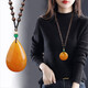 Fat Donglai Beeswax Pendant Retro Old Necklace Peace Buckle Gourd Long Sweater Chain Ethnic Fat Donglai Quality Peace Buckle Wooden Bead Chain