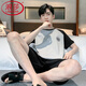 浪莎（LangSha）夏季纯棉男士短袖短裤睡衣夏天宽松薄款两件套装青少年卡通家居服 H9928(短袖短裤) L (建议100-120斤)