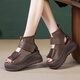 Lairan cowhide sandals thick-soled heightened women's shoes, wedge velcro hollowed-out Roman shoes versatile 2025 summer new style black 37