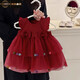 FIDQIOG international big-name girls' dress summer 2026 new baby birthday party princess dress one-year-old baby girl burgundy fur ball style one size fits all 73cm (recommended to be around 70)