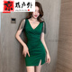 喆炜夜场工作服女夜总会连衣裙女深V礼服足疗足浴技师工作服性感包臀 3882黑色 L  建议105-115斤