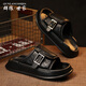 
Couple Wolf Family QUNLANGSHIJIA Slippers Men's Summer 2025 New Fashion Brand Outdoor Anti-Slip Anti-odor Thick Sole Wear-resistant Sandals High-end Beach Sandals Black [This model is leather shoe size] 41