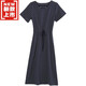 Vestido de algodón de gama alta para mujeres en verano Long Over-Knee Stripes Galting que abraza la cintura y la camiseta informal de gran tamaño de gran tamaño Falda larga de algodón completo 6627 modelos con bolsillos S 90-100Jin [Jin equivale a 0.5 kg]