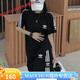 阿迪达斯（adidas）三叶草刺绣运动套装夏季男女同款短袖宽松两件套休闲短裤情侣圆领 9889黑色短裤  L（90-110斤）