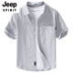Jeep Spirit Herren reines Baumwollkurzärmel-Hemd Japaner lässiges Sommer Dünn gestreift
