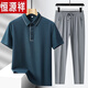 
Hengyuanxiang men's summer ice silk sports suit new lapel t-shirt polo shirt casual short-sleeved middle-aged and elderly dad summer suit 6630-08 Ulan + black shorts (two-piece set) M