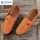 Woodpecker Spring and Summer 2025 new Doudou shoes men's leather shoes Korean version driving shoes lazy shoes social trend casual men's shoes yellow 9880 42