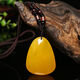 Mu Huanshi wax beeswax pendant sweater chain natural amber raw stone chicken fat yellow water drop necklace for men and women (with national inspection certificate) black material water drop pendant with fashionable cotton rope style