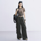 MeiYANG (MEIYANG) mountain work pants, retro motorcycle wrinkle zipper slit casual [big 70] dark green (extended version) L
