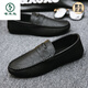 
Woodpecker summer breathable versatile and comfortable casual leather shoes British trendy men's shoes 2025 non-slip one-foot lazier shoes D829 black + height-enhancing pad 41