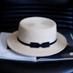 Tochino Japanese style straw hat women's summer sun hat flat brim small bow flat top hat sun protection beach hat vacation beige